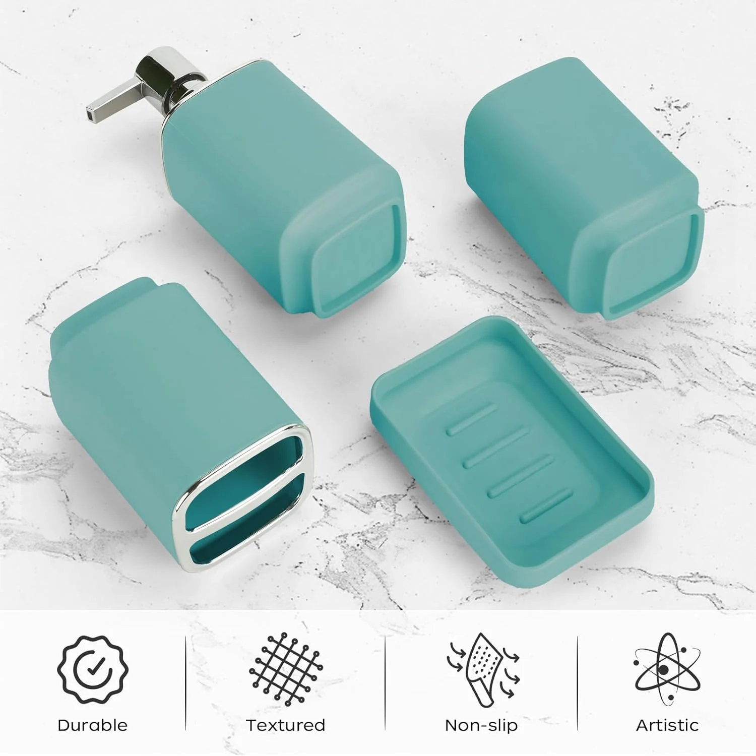 ست لوازم حمام مربعی آبکاری شده (آبی موراندی) - 4 تکه