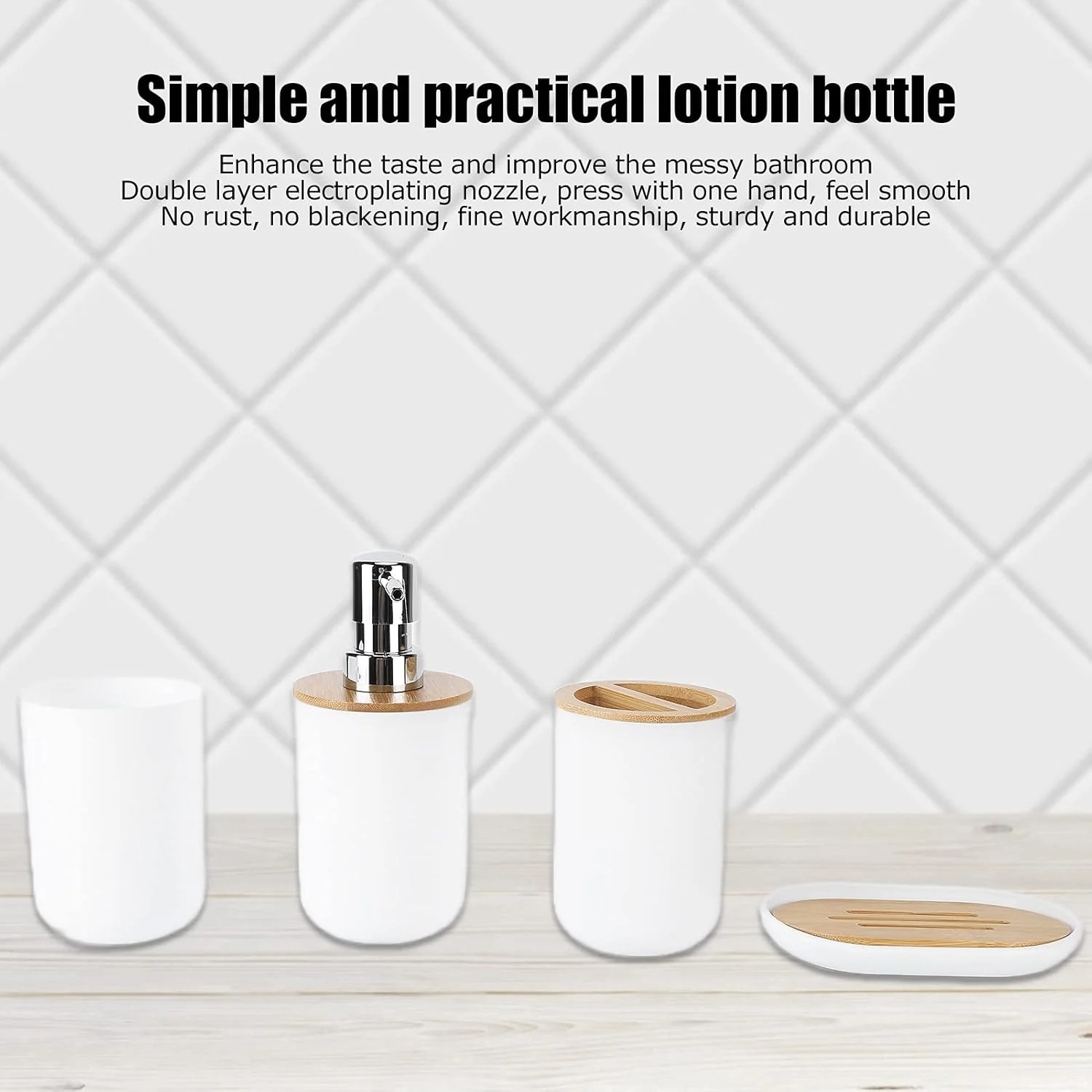 ست لوازم جانبی حمام 4 تکه - ست ضد آب با جا مسواکی، پخش کننده لوسیون و لیوان (سفید) ست لوازم جانبی حمام 4 تکه - ست ضد آب با جا مسواکی، پخش کننده لوسیون و لیوان (سفید)