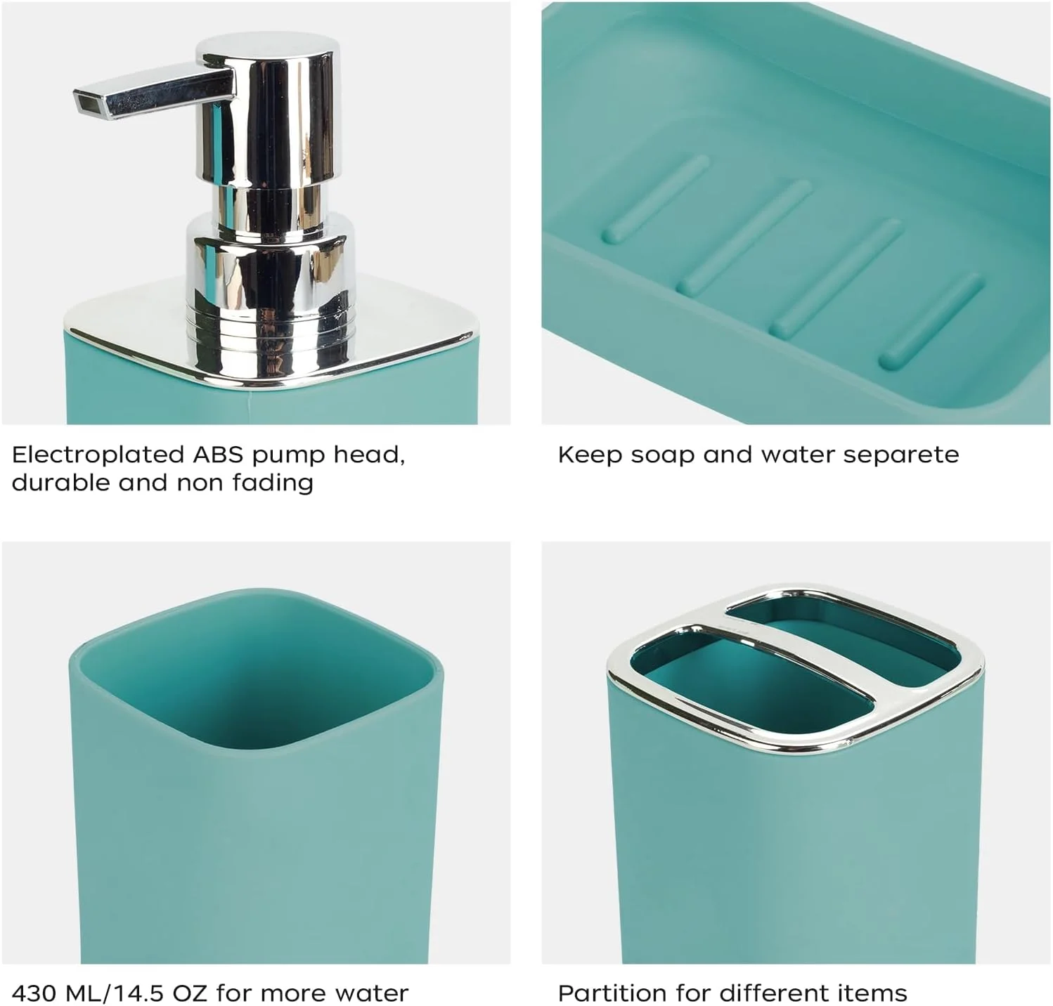 ست لوازم حمام مربعی آبکاری شده (آبی موراندی) - 4 تکه