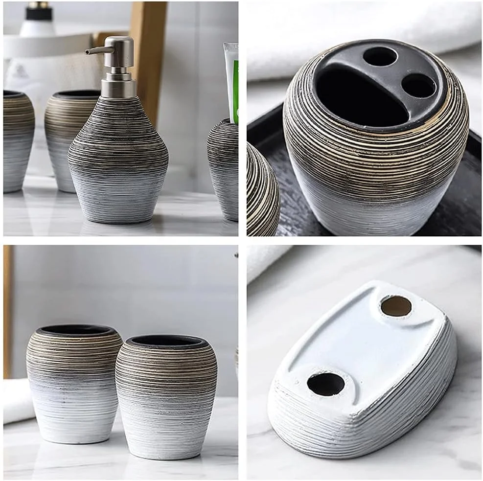 ست لوازم جانبی حمام 5 تکه، شامل جای مایع صابون، جای مسواک و جای صابون (رنگ: چند رنگ، اندازه: ست 5 تکه) ست لوازم جانبی حمام 5 تکه، شامل جای مایع صابون، جای مسواک و جای صابون (رنگ: چند رنگ، اندازه: ست 5 تکه)