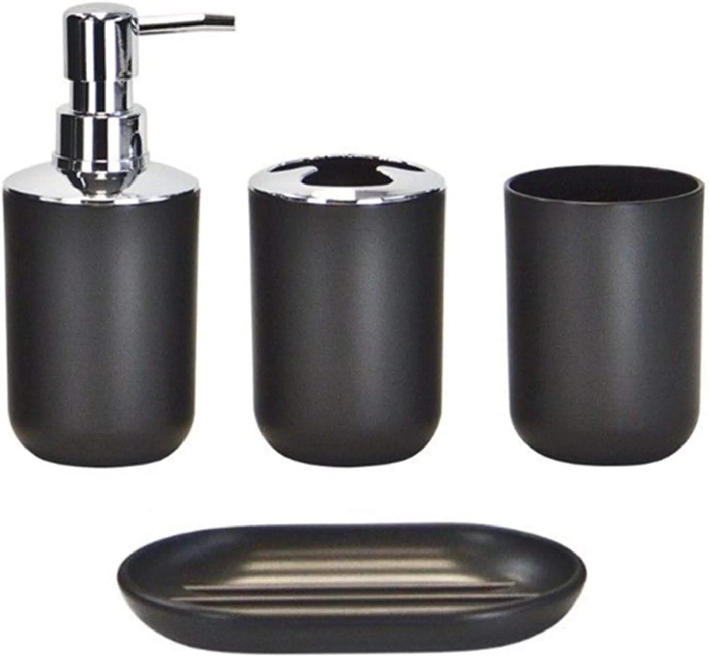 ست لوازم جانبی پلاستیکی حمام، مجموعه 4 تکه شامل جا مسواکی، لیوان مسواک، جا مایع صابون و جا صابونی ست لوازم جانبی پلاستیکی حمام، مجموعه 4 تکه شامل جا مسواکی، لیوان مسواک، جا مایع صابون و جا صابونی