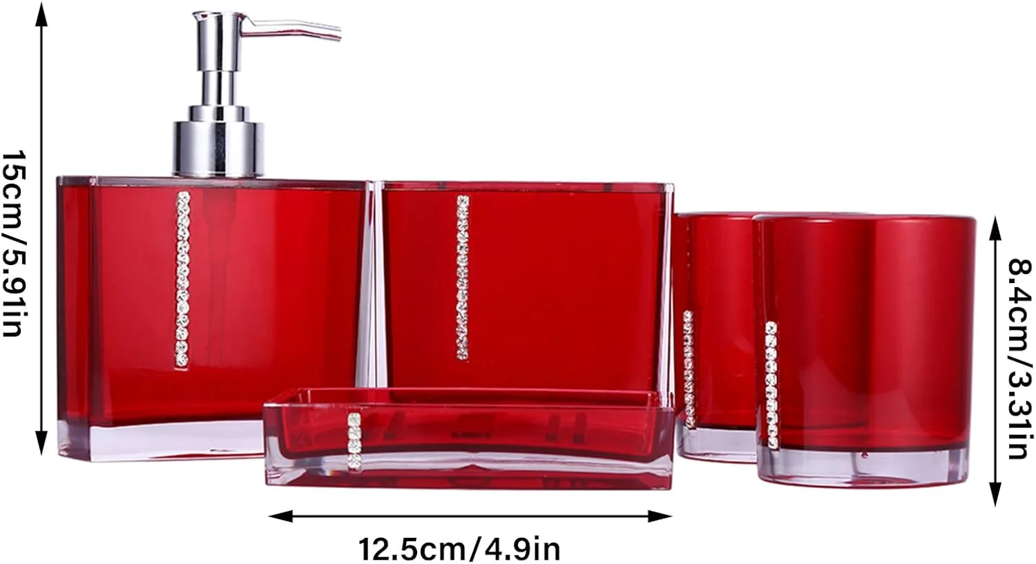 ست لوازم جانبی حمام آکریلیک 5 تکه - شامل جا مسواکی، جا صابونی، لیوان حمام و جای مایع دستشویی برای حمام