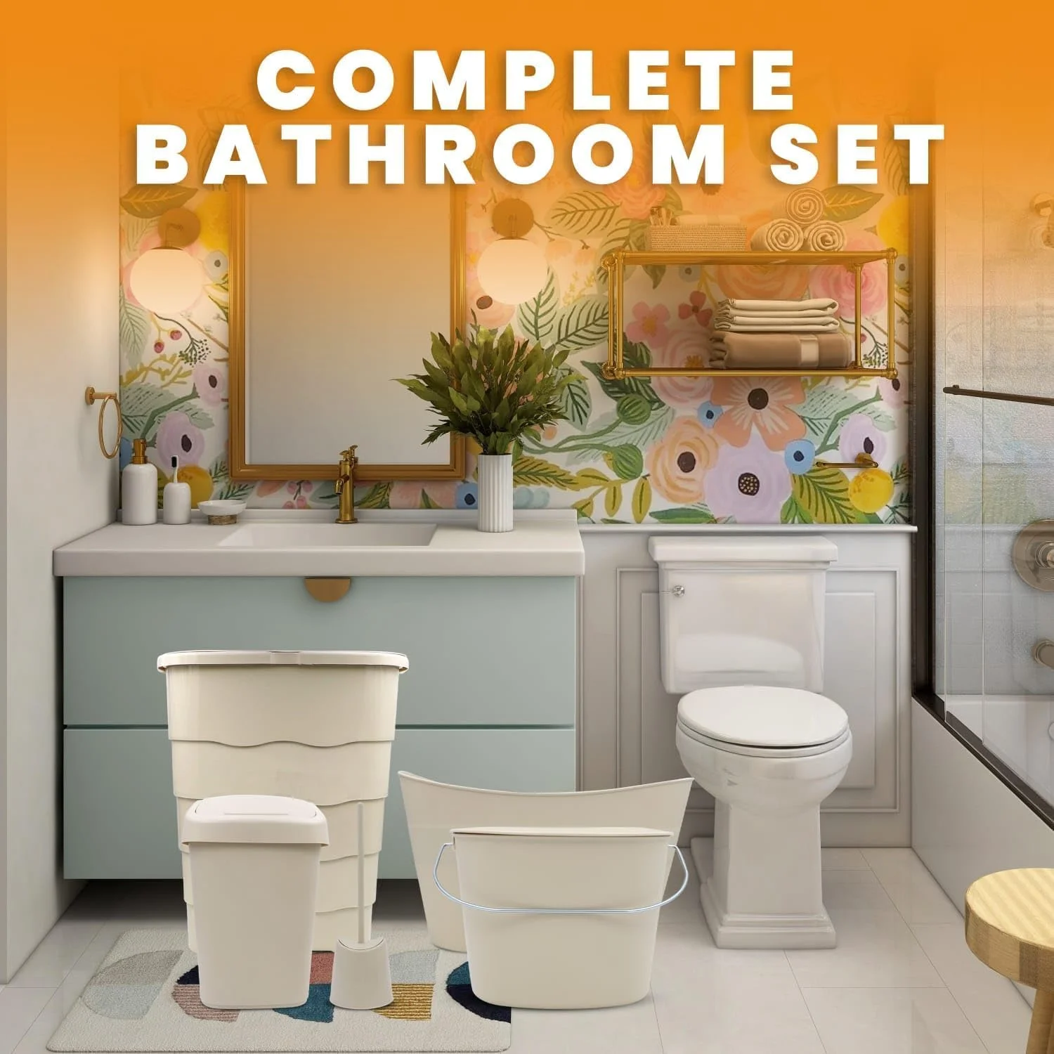 ست ۵ تکه لوازم حمام | سبد لباس + سطل ۲۰ لیتری - سطل زباله ۱۰ لیتری + سبد کوچک و برس توالت، چهارپایه Dlx | ست حمام | ست لوازم حمام | (چند رنگ) ست ۵ تکه لوازم حمام | سبد لباس + سطل ۲۰ لیتری - سطل زباله ۱۰ لیتری + سبد کوچک و برس توالت، چهارپایه Dlx | ست حمام | ست لوازم حمام | (چند رنگ)