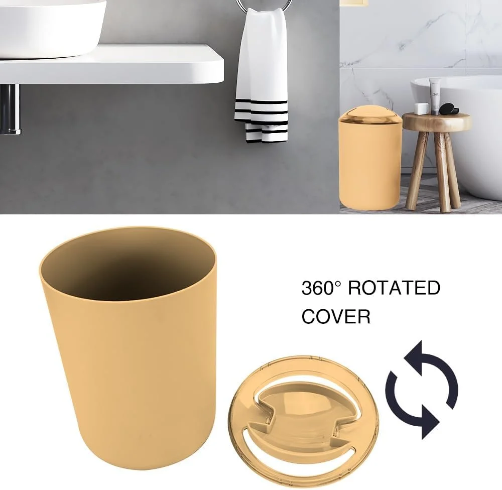 ست لوازم حمام ۶ تکه: شامل برس توالت، جا مایع صابون، جا مسواکی، لیوان، جا صابونی و سطل زباله برای ظاهری هماهنگ و شیک (زرد موراندی)