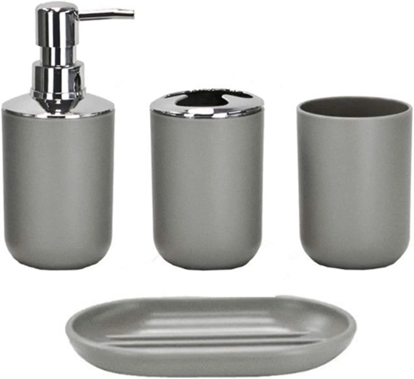 ست لوازم جانبی پلاستیکی حمام، مجموعه 4 تکه شامل جا مسواکی، لیوان مسواک، جا مایع صابون و جا صابونی ست لوازم جانبی پلاستیکی حمام، مجموعه 4 تکه شامل جا مسواکی، لیوان مسواک، جا مایع صابون و جا صابونی