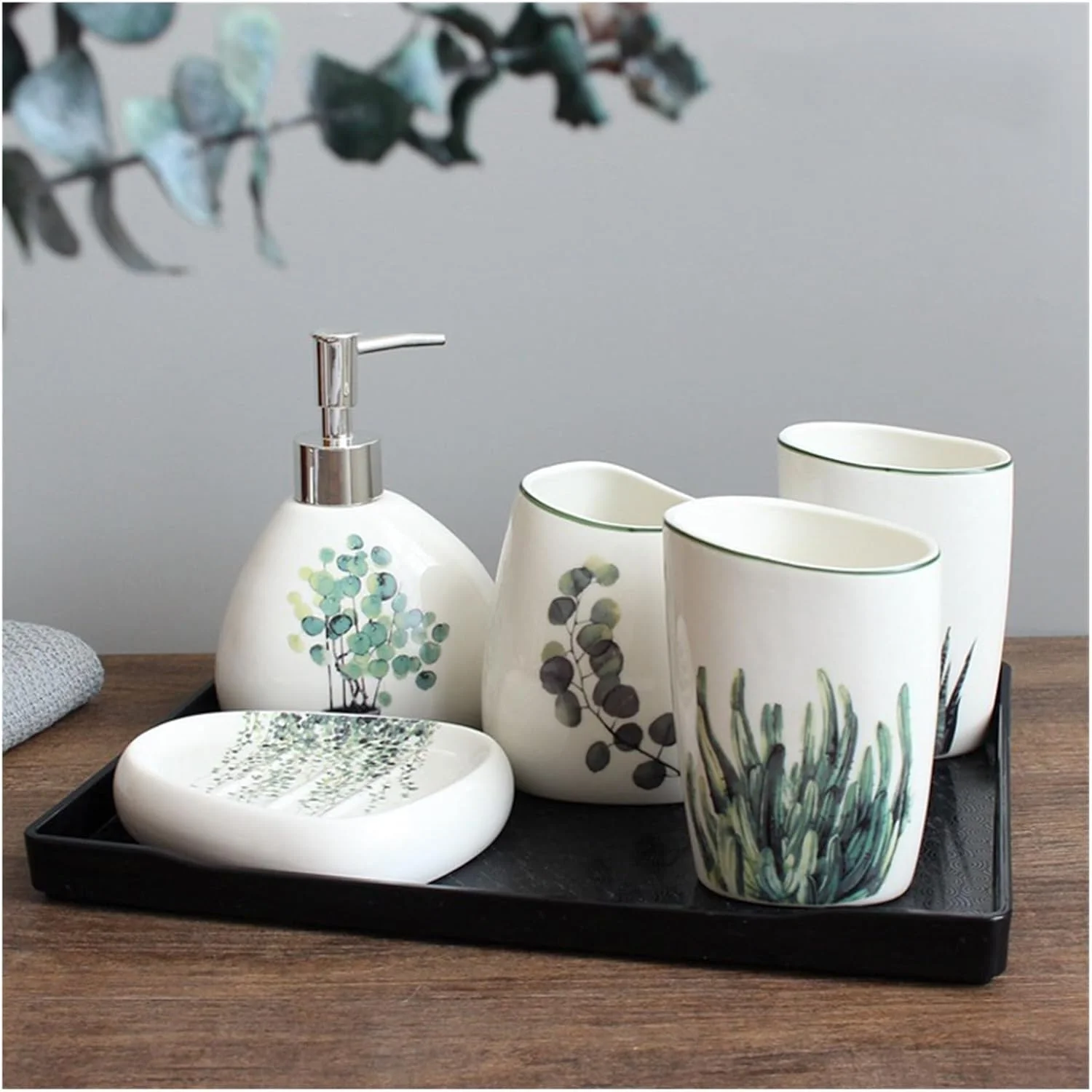 ست لوازم بهداشتی سرامیکی 6 تکه، سینی مونتاژ لوازم بهداشتی حمام، خاکستری روشن ست لوازم بهداشتی سرامیکی 6 تکه، سینی مونتاژ لوازم بهداشتی حمام، خاکستری روشن