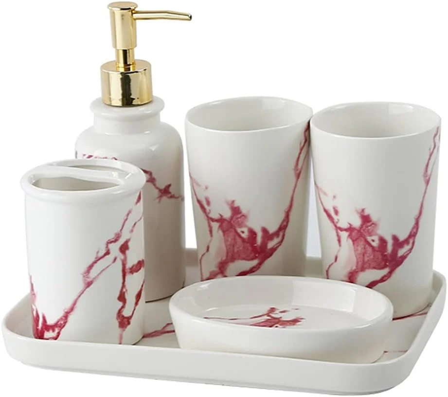 ست لوازم جانبی حمام 6 تکه با سینی حمام (رنگ: صورتی، اندازه: ست 6 تکه) ست لوازم جانبی حمام 6 تکه با سینی حمام (رنگ: صورتی، اندازه: ست 6 تکه)