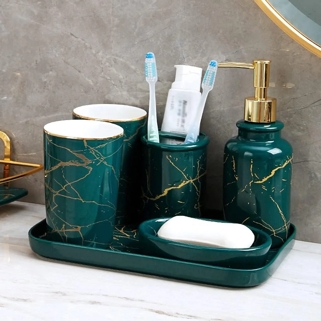 ست لوازم جانبی حمام 6 تکه به همراه سینی حمام (رنگ: سبز، سایز: ست 6 تکه) ست لوازم جانبی حمام 6 تکه به همراه سینی حمام (رنگ: سبز، سایز: ست 6 تکه)