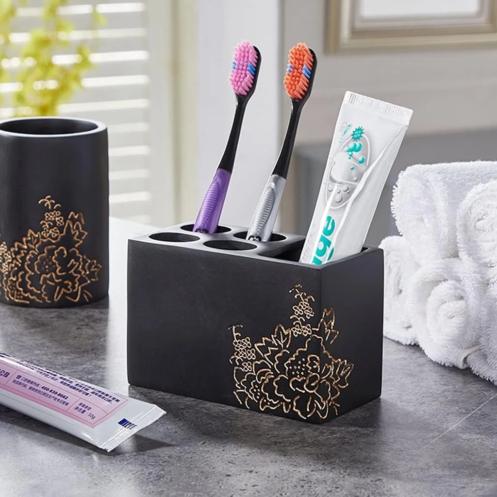 ست لوازم جانبی حمام 6 تکه، ست لوازم حمام مدرن مینیمالیستی رزینی به همراه سینی حمام (رنگ: مشکی، سایز: ست 6 تکه) ست لوازم جانبی حمام 6 تکه، ست لوازم حمام مدرن مینیمالیستی رزینی به همراه سینی حمام (رنگ: مشکی، سایز: ست 6 تکه)