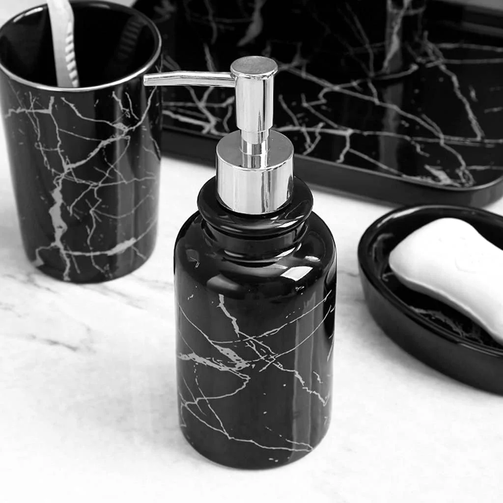 ست لوازم جانبی حمام 6 تکه با سینی حمام (رنگ: صورتی، اندازه: ست 6 تکه)