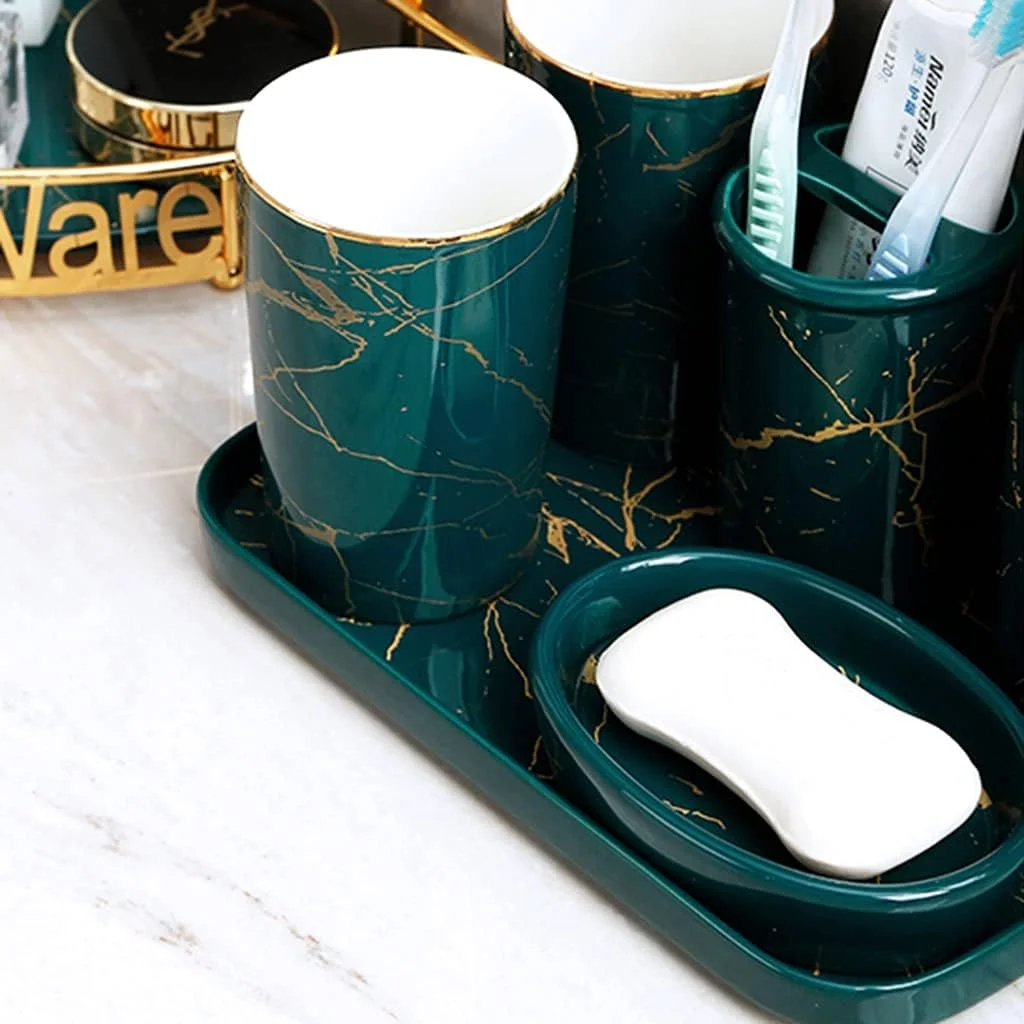 ست لوازم جانبی حمام 6 تکه به همراه سینی حمام (رنگ: سبز، سایز: ست 6 تکه) ست لوازم جانبی حمام 6 تکه به همراه سینی حمام (رنگ: سبز، سایز: ست 6 تکه)