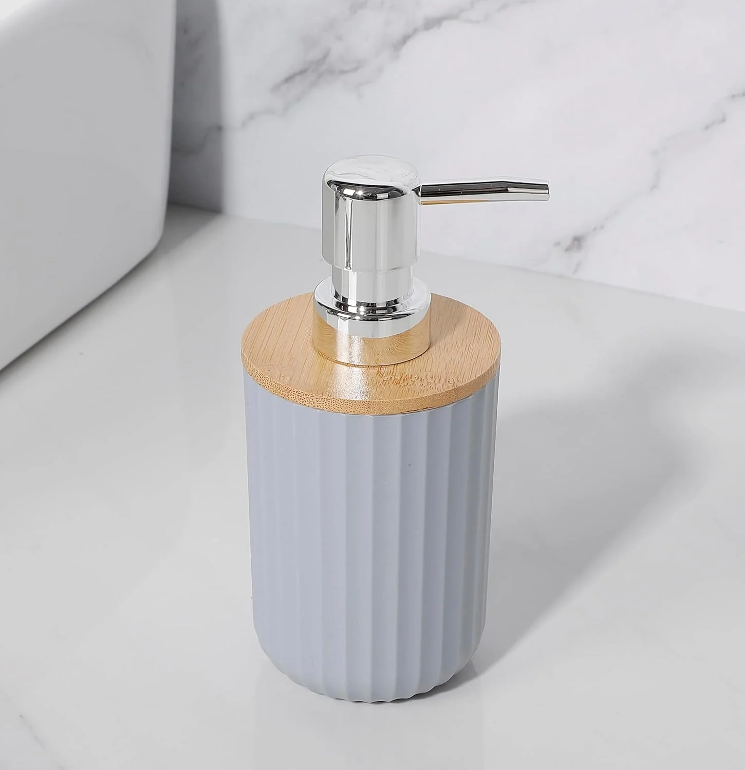 ست لوازم جانبی حمام ABIDOT، ۶ تکه، شامل برس توالت، جا مایع صابون، جا مسواکی، لیوان، جا صابونی، سطل زباله (خاکستری R)