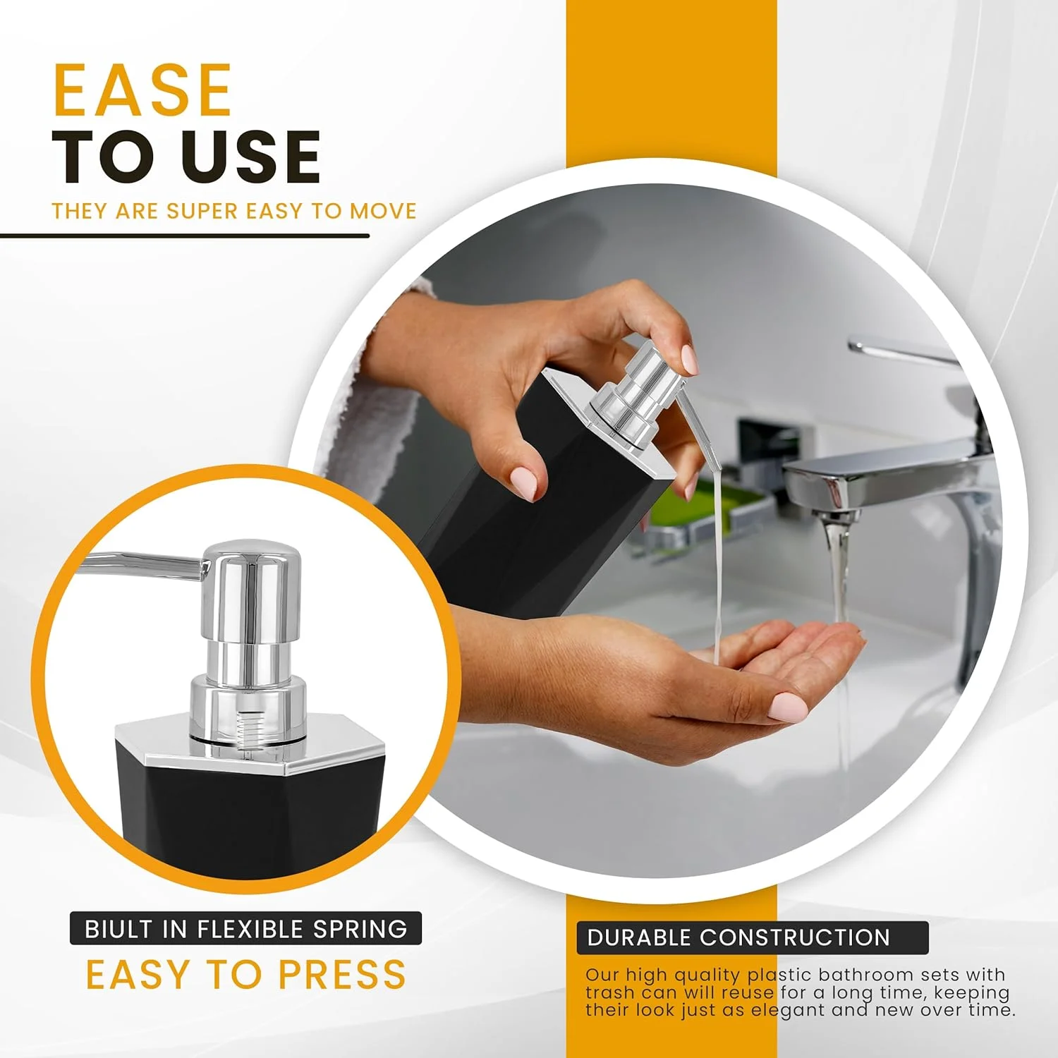 ست لوازم جانبی حمام AC&L، ست 5 تکه پلاستیکی برای پیشخوان حمام، شامل جا مایع دستشویی، جا مسواکی، جا صابونی، لیوان، سینی، و نظم دهنده دکوراسیون مدرن حمام (مشکی) ست لوازم جانبی حمام AC&L، ست 5 تکه پلاستیکی برای پیشخوان حمام، شامل جا مایع دستشویی، جا مسواکی، جا صابونی، لیوان، سینی، و نظم دهنده دکوراسیون مدرن حمام (مشکی)