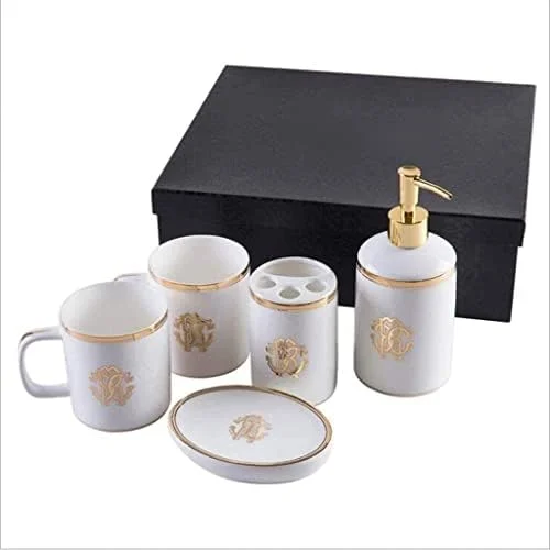 ست لوازم جانبی حمام، ست 5 تکه سرامیکی لوازم جانبی حمام شامل جای مایع دستشویی، لیوان دهانشویه، جا صابونی، جا مسواکی و ست لوازم بهداشتی ست لوازم جانبی حمام، ست 5 تکه سرامیکی لوازم جانبی حمام شامل جای مایع دستشویی، لیوان دهانشویه، جا صابونی، جا مسواکی و ست لوازم بهداشتی