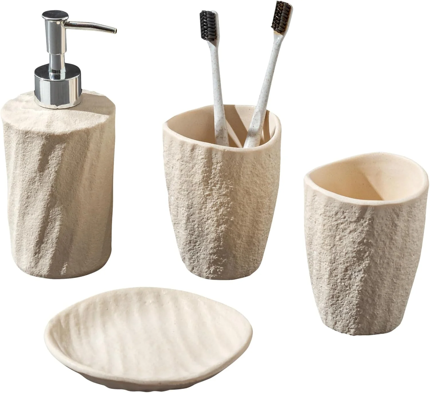 ست لوازم جانبی حمام، ست لوازم جانبی مدرن حمام 5 تکه شامل جا مایع صابون، لیوان دهانشویه و جا مسواکی، جا گوش پاک کن، سینی (طرح سنگ زرد روشن - 4 تکه) ست لوازم جانبی حمام، ست لوازم جانبی مدرن حمام 5 تکه شامل جا مایع صابون، لیوان دهانشویه و جا مسواکی، جا گوش پاک کن، سینی (طرح سنگ زرد روشن - 4 تکه)