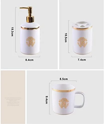 ست لوازم جانبی حمام، ست 5 تکه سرامیکی شامل جای مایع دستشویی، لیوان دهانشویه، جا صابونی و جا مسواکی