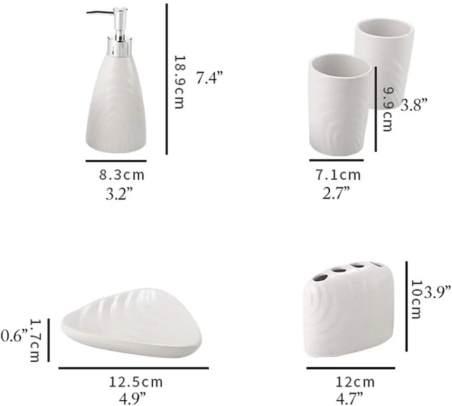 ست لوازم جانبی حمام، ست لوازم جانبی سرامیکی سفید رنگ، ست 5 تکه شامل جای مایع دستشویی، جا مسواکی و جا صابونی ست لوازم جانبی حمام، ست لوازم جانبی سرامیکی سفید رنگ، ست 5 تکه شامل جای مایع دستشویی، جا مسواکی و جا صابونی