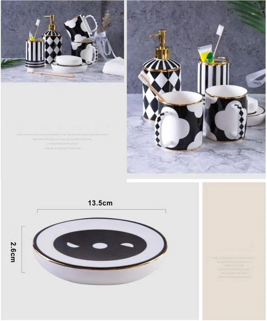 ست لوازم جانبی حمام، ست 5 تکه سرامیکی شامل جای مایع دستشویی، لیوان دهانشویه، جا صابونی و جا مسواکی ست لوازم جانبی حمام، ست 5 تکه سرامیکی شامل جای مایع دستشویی، لیوان دهانشویه، جا صابونی و جا مسواکی