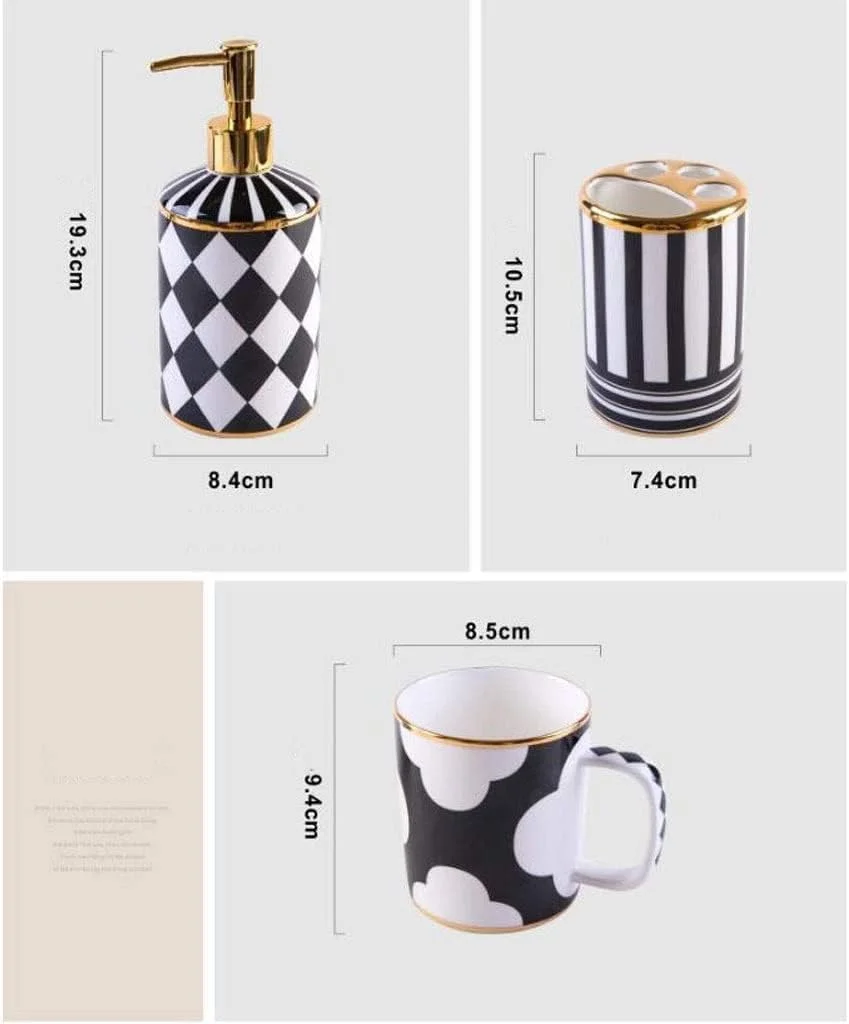 ست لوازم جانبی حمام، ست 5 تکه سرامیکی شامل جای مایع دستشویی، لیوان دهانشویه، جا صابونی و جا مسواکی ست لوازم جانبی حمام، ست 5 تکه سرامیکی شامل جای مایع دستشویی، لیوان دهانشویه، جا صابونی و جا مسواکی