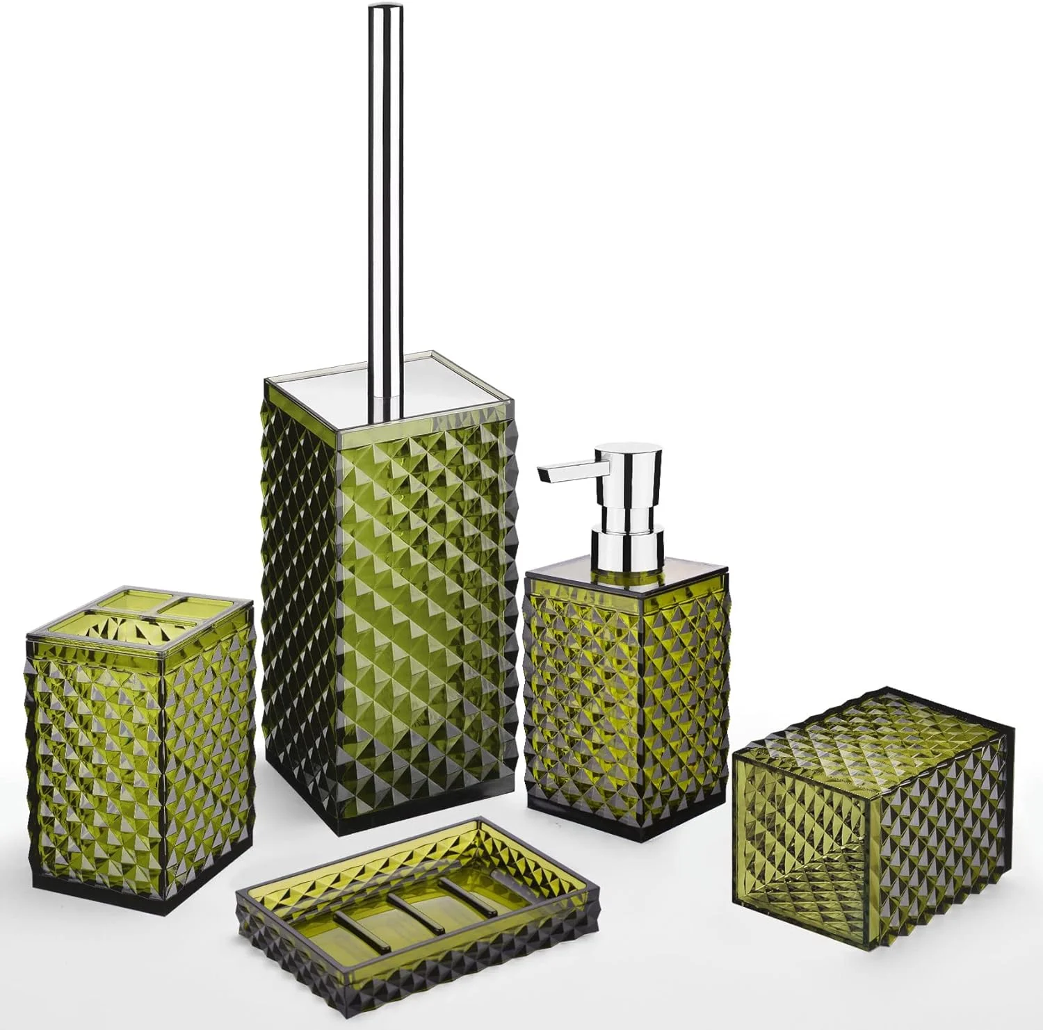 ست لوازم جانبی حمام، ست 5 تکه لوازم جانبی حمام اکریلیک سبز، شامل جا مایع صابون، جا صابونی، لیوان شستشو، جا مسواکی، برس توالت، دکور حمام و هدیه ست لوازم جانبی حمام، ست 5 تکه لوازم جانبی حمام اکریلیک سبز، شامل جا مایع صابون، جا صابونی، لیوان شستشو، جا مسواکی، برس توالت، دکور حمام و هدیه