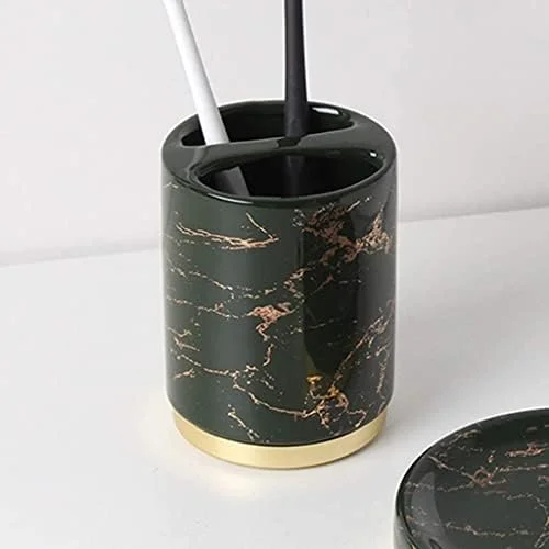 ست لوازم جانبی حمام، ست لوازم جانبی حمام طرح سنگ مرمر، ست 5 تکه سرامیکی شامل جا صابونی، جا مسواکی، لیوان، جا لوسیون