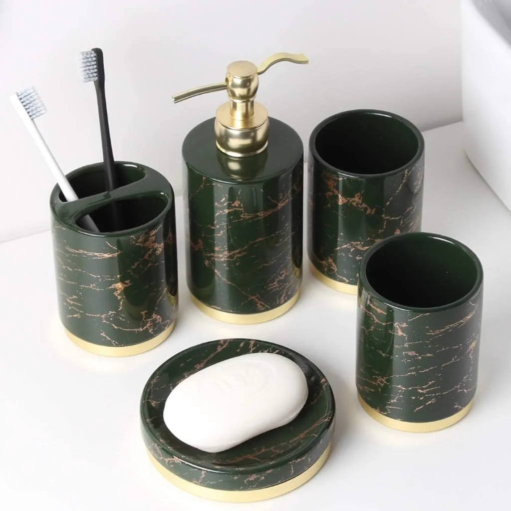 ست لوازم جانبی حمام، ست لوازم جانبی حمام طرح سنگ مرمر، ست 5 تکه سرامیکی شامل جای صابون، جا مسواکی، لیوان، جا لوسیون، ست لوازم جانبی حمام ست لوازم جانبی حمام، ست لوازم جانبی حمام طرح سنگ مرمر، ست 5 تکه سرامیکی شامل جای صابون، جا مسواکی، لیوان، جا لوسیون، ست لوازم جانبی حمام