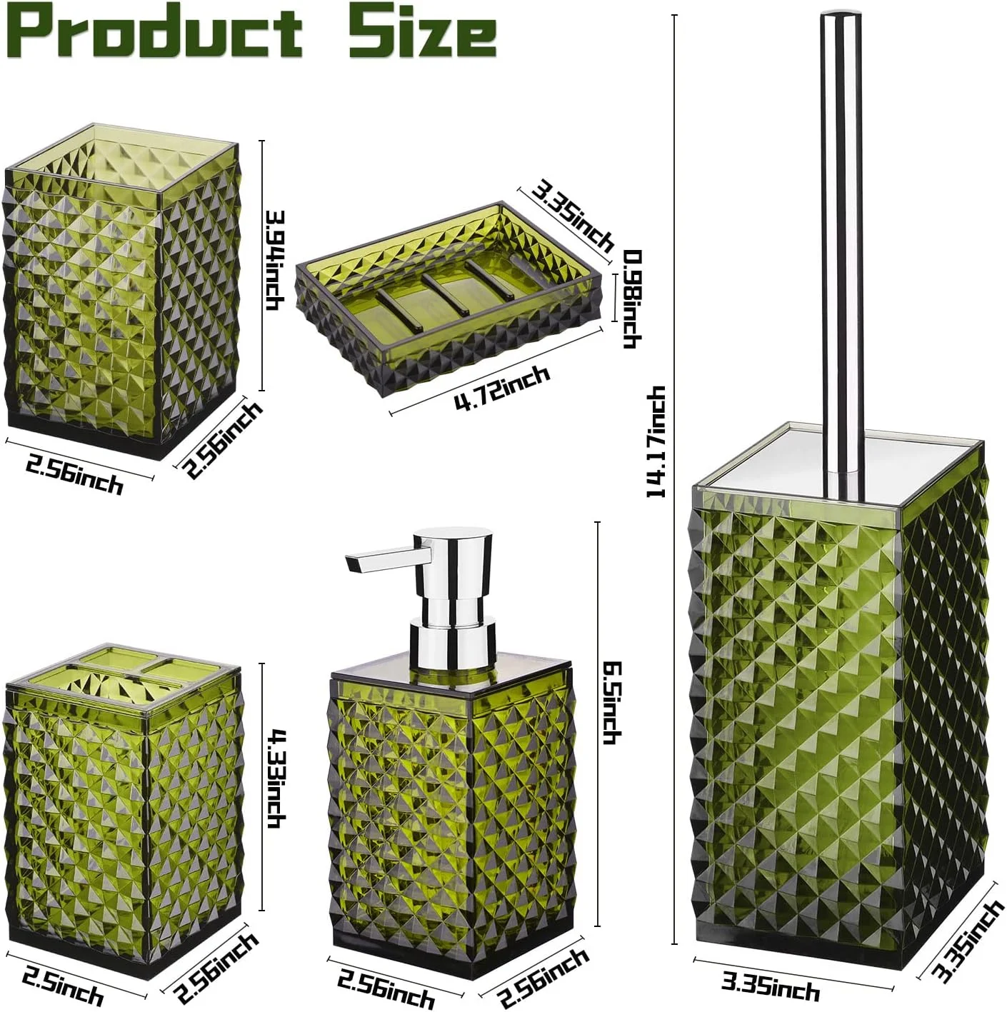 ست لوازم جانبی حمام، ست 5 تکه لوازم جانبی حمام اکریلیک سبز، شامل جا مایع صابون، جا صابونی، لیوان شستشو، جا مسواکی، برس توالت، دکور حمام و هدیه ست لوازم جانبی حمام، ست 5 تکه لوازم جانبی حمام اکریلیک سبز، شامل جا مایع صابون، جا صابونی، لیوان شستشو، جا مسواکی، برس توالت، دکور حمام و هدیه