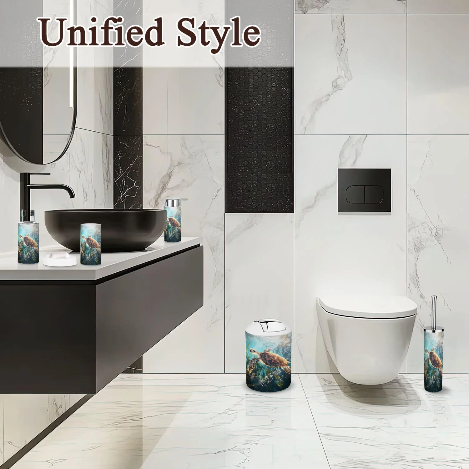 ست لوازم جانبی حمام 6 تکه طرح ماجراجویی لاک پشت دریایی، جنگل کلپ خیال انگیز، سطل زباله، جا مسواکی، جا مایع دستشویی، جا صابونی برای منزل ست لوازم جانبی حمام 6 تکه طرح ماجراجویی لاک پشت دریایی، جنگل کلپ خیال انگیز، سطل زباله، جا مسواکی، جا مایع دستشویی، جا صابونی برای منزل