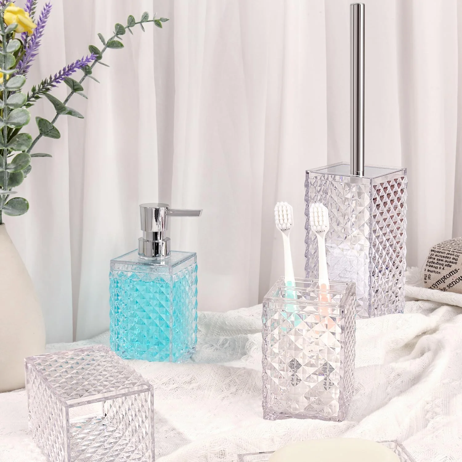 ست لوازم جانبی حمام، ست 5 تکه لوازم جانبی حمام اکریلیک شامل جا مایع صابون، جا صابونی، لیوان شستشو، جا مسواکی، برس توالت، دکور و هدیه نفیس حمام ست لوازم جانبی حمام، ست 5 تکه لوازم جانبی حمام اکریلیک شامل جا مایع صابون، جا صابونی، لیوان شستشو، جا مسواکی، برس توالت، دکور و هدیه نفیس حمام