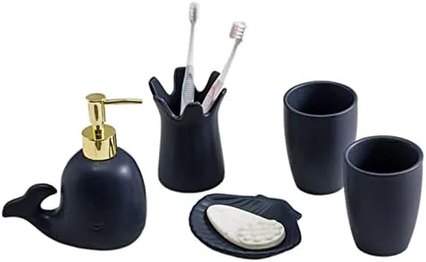 ست لوازم جانبی حمام، ست لوازم جانبی سرامیکی 5 تکه شامل جا مایع دستشویی با طرح نهنگ، ست لوازم جانبی حمام ست لوازم جانبی حمام، ست لوازم جانبی سرامیکی 5 تکه شامل جا مایع دستشویی با طرح نهنگ، ست لوازم جانبی حمام