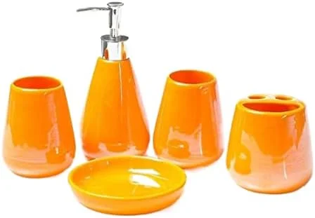 ست لوازم جانبی حمام، ست 5 تکه لوازم حمام با ظاهر مرواریدی، ست سرامیکی حمام به همراه جا مایع دستشویی