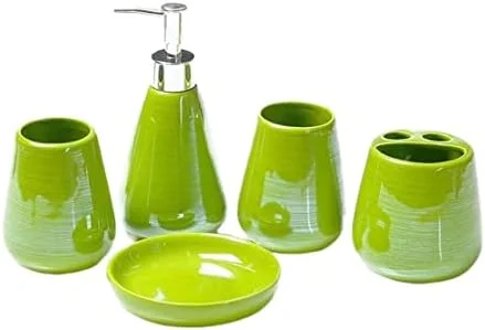 ست لوازم جانبی حمام، ست 5 تکه لوازم حمام با ظاهری مرواریدی، ست سرامیکی حمام به همراه جا مایع دستشویی