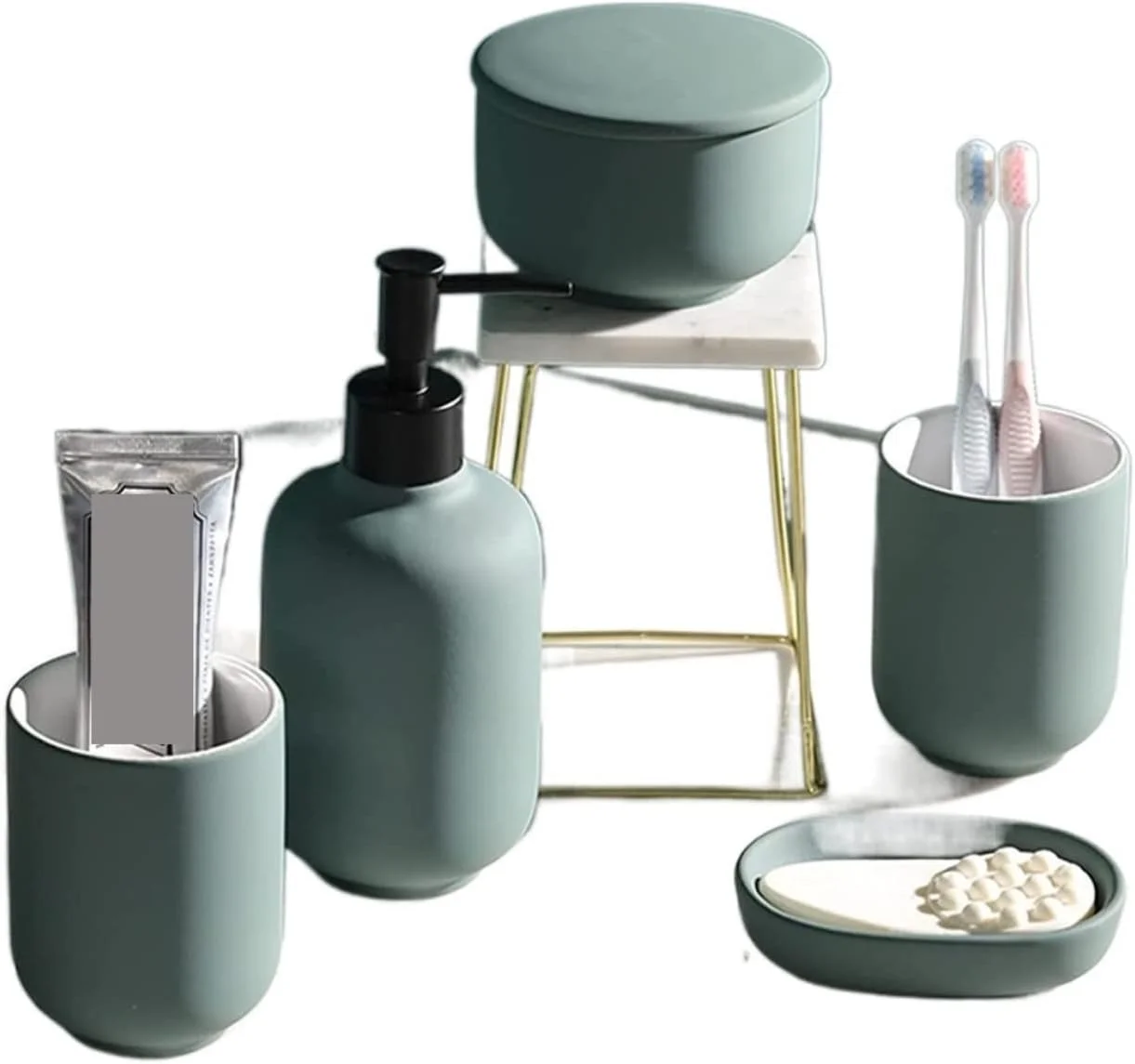 ست لوازم جانبی حمام، ست لوازم حمام 5 تکه سرامیکی، ست حمام به سبک ساده نوردیک، کیت حمام برای هدیه خانه نویی، لوازم جانبی حمام، لوازم حمام