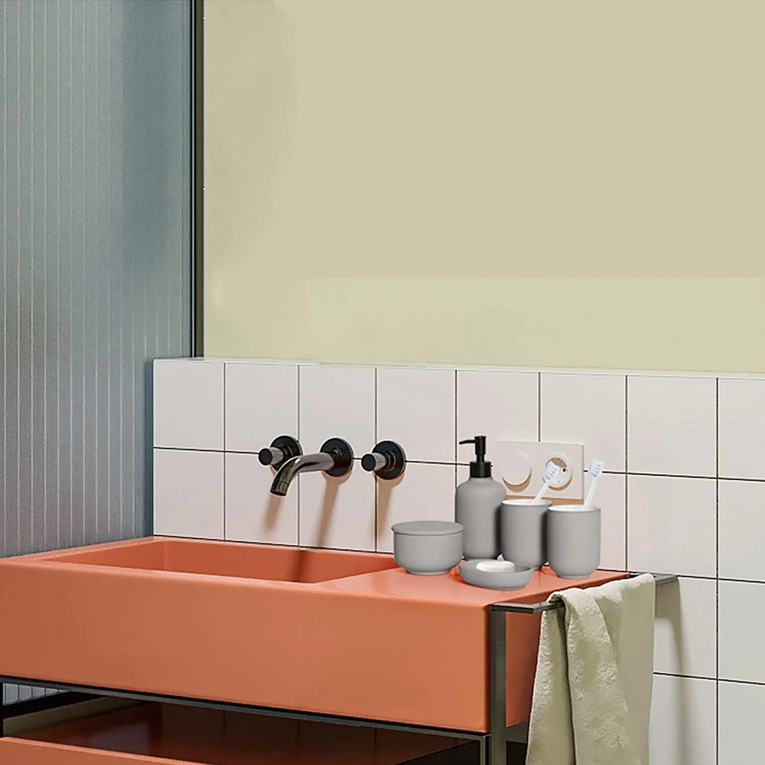 ست لوازم جانبی حمام، ست لوازم جانبی حمام 5 تکه سرامیکی، ست حمام به سبک ساده نوردیک، کیت حمام برای هدیه خانه نویی، ست لوازم جانبی حمام