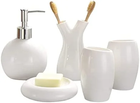ست لوازم جانبی حمام، ست پنج تکه سرامیکی، ست لوازم جانبی حمام با سبک ساده، مناسب هدیه خانه نویی ست لوازم جانبی حمام، ست پنج تکه سرامیکی، ست لوازم جانبی حمام با سبک ساده، مناسب هدیه خانه نویی