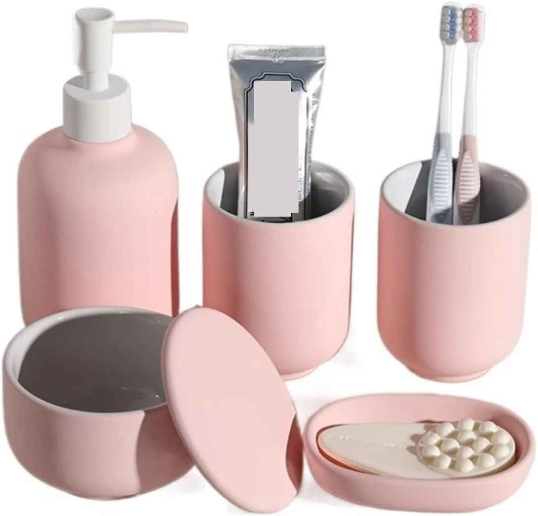 ست لوازم جانبی حمام، ست لوازم جانبی حمام 5 تکه سرامیکی، ست حمام به سبک ساده نوردیک، کیت حمام برای هدیه خانه نویی، ست لوازم جانبی حمام