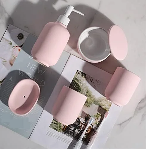 ست لوازم جانبی حمام، ست 5 تکه سرامیکی به سبک ساده نوردیک، کیت حمام مناسب هدیه خانه نویی