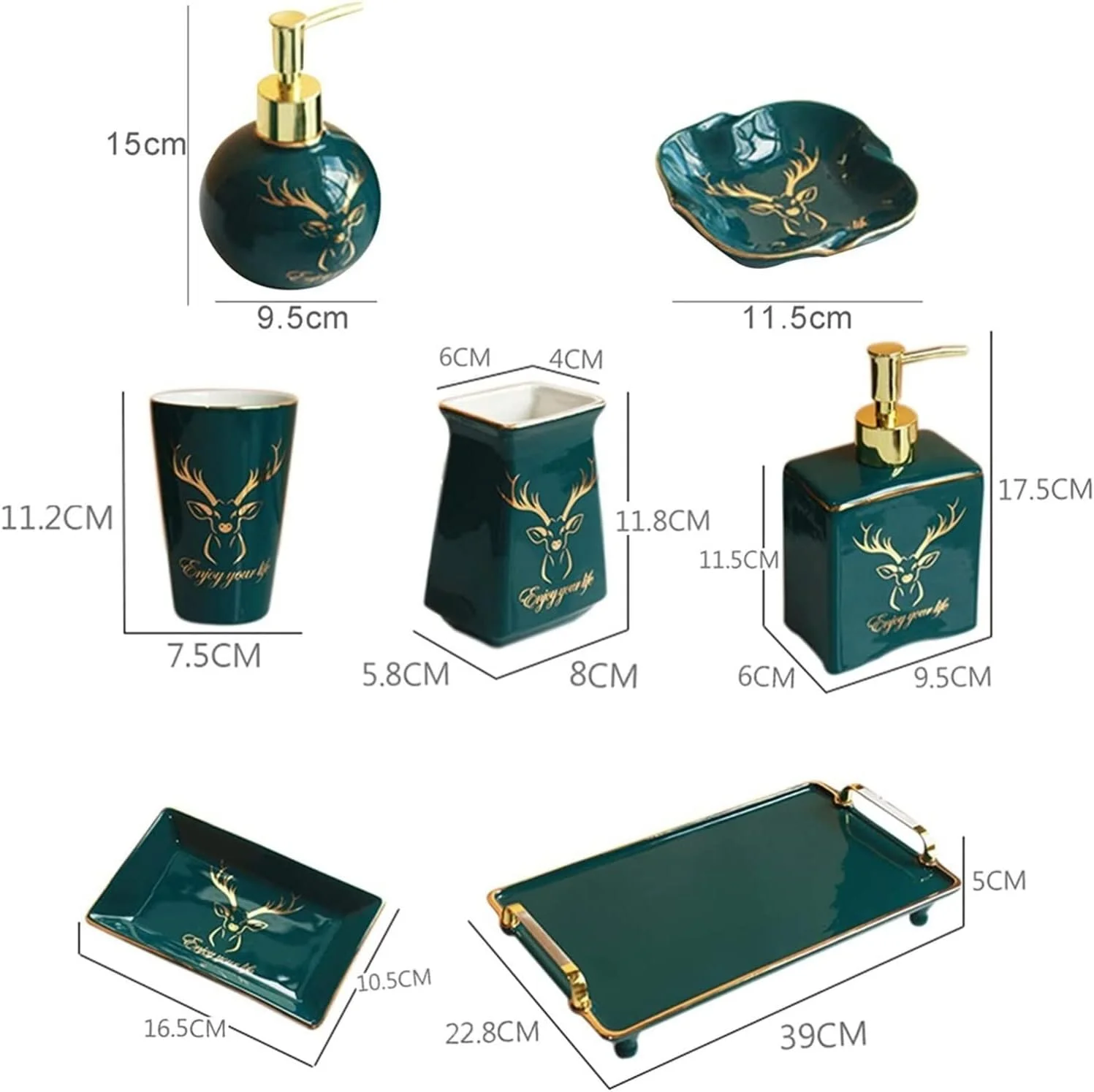 ست لوازم جانبی حمام، ست لوازم حمام سرامیکی شیک، لوازم جانبی لوکس حمام، ست تزئینی سبز تیره با سر گوزن طلایی ست لوازم جانبی حمام، ست لوازم حمام سرامیکی شیک، لوازم جانبی لوکس حمام، ست تزئینی سبز تیره با سر گوزن طلایی