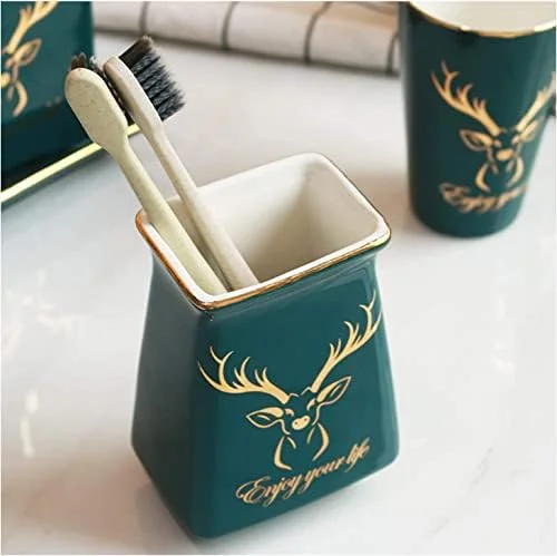 ست لوازم جانبی حمام، ست لوازم حمام سرامیکی شیک، ست لوازم جانبی حمام لوکس، ست تزئینی سر گوزن سبز تیره طلایی ست لوازم جانبی حمام، ست لوازم حمام سرامیکی شیک، ست لوازم جانبی حمام لوکس، ست تزئینی سر گوزن سبز تیره طلایی