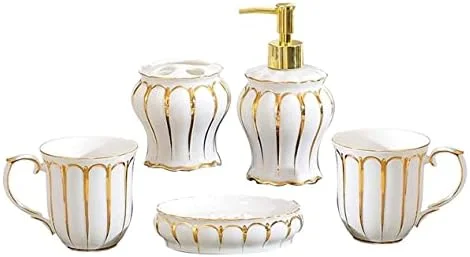 ست لوازم جانبی حمام، ست 5 تکه سرامیکی با طرح طلایی، ست لوازم جانبی حمام سرامیکی به سبک اروپایی رترو، ست حمام برای هدیه، ست لوازم جانبی حمام ست لوازم جانبی حمام، ست 5 تکه سرامیکی با طرح طلایی، ست لوازم جانبی حمام سرامیکی به سبک اروپایی رترو، ست حمام برای هدیه، ست لوازم جانبی حمام
