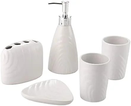 ست لوازم جانبی حمام، ست لوازم حمام، ست لوازم جانبی حمام 5 تکه سرامیکی، ست دکور حمام سفید به سبک ساده اروپایی، ست حمام برای هدیه ست لوازم جانبی حمام، ست لوازم حمام، ست لوازم جانبی حمام 5 تکه سرامیکی، ست دکور حمام سفید به سبک ساده اروپایی، ست حمام برای هدیه