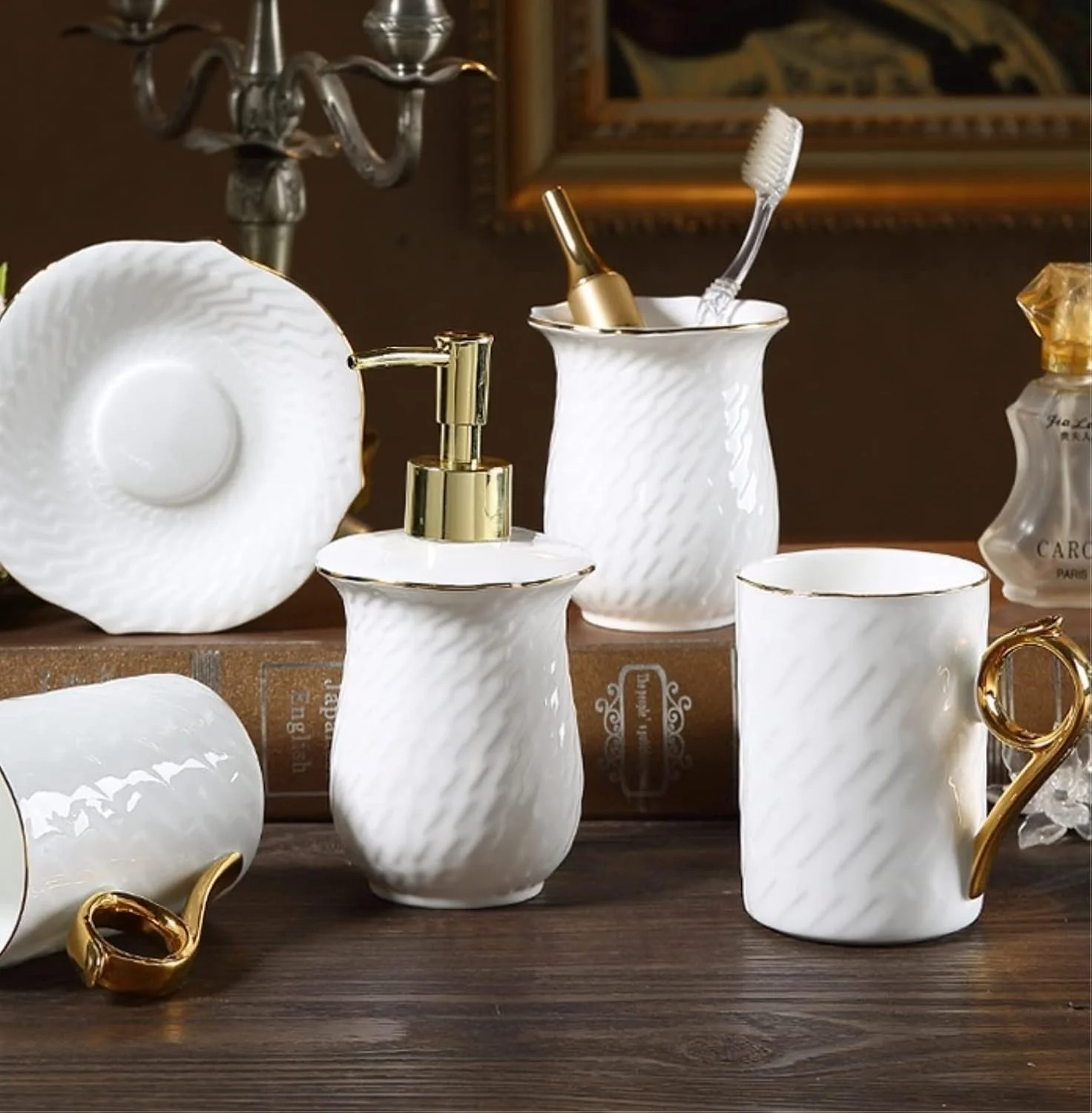 ست لوازم جانبی حمام، ست لوازم حمام سرامیکی به سبک باروک، ست 5 تکه لوازم حمام به سبک اروپایی، لوازم خلاقانه حمام، ست لوازم جانبی حمام، لوازم جانبی حمام، لوازم حمام