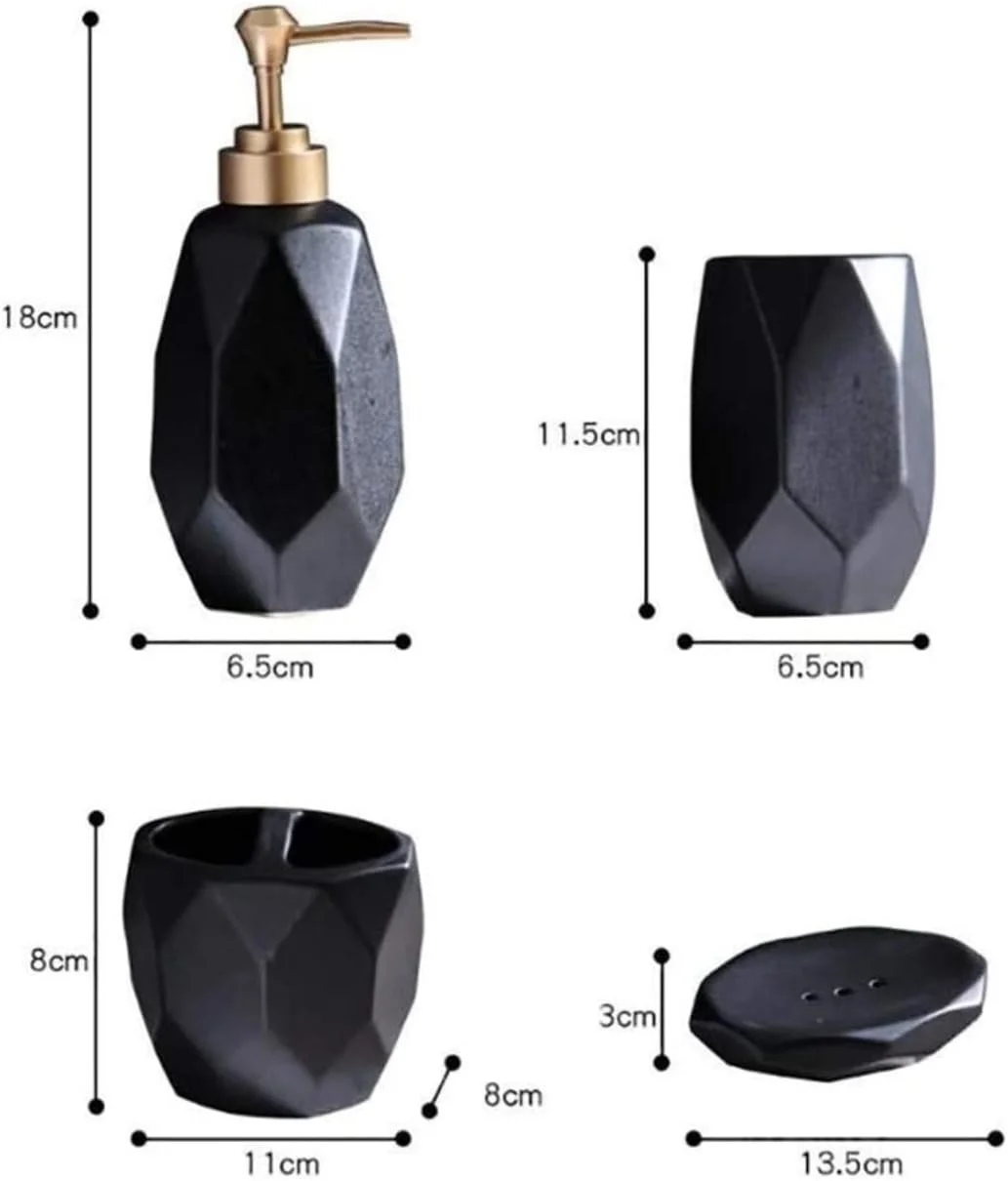 ست لوازم جانبی حمام، 5 تکه، سرامیک مات با طرح الماس، مجموعه ست حمام، دکوراسیون روشویی، ست لوازم جانبی حمام