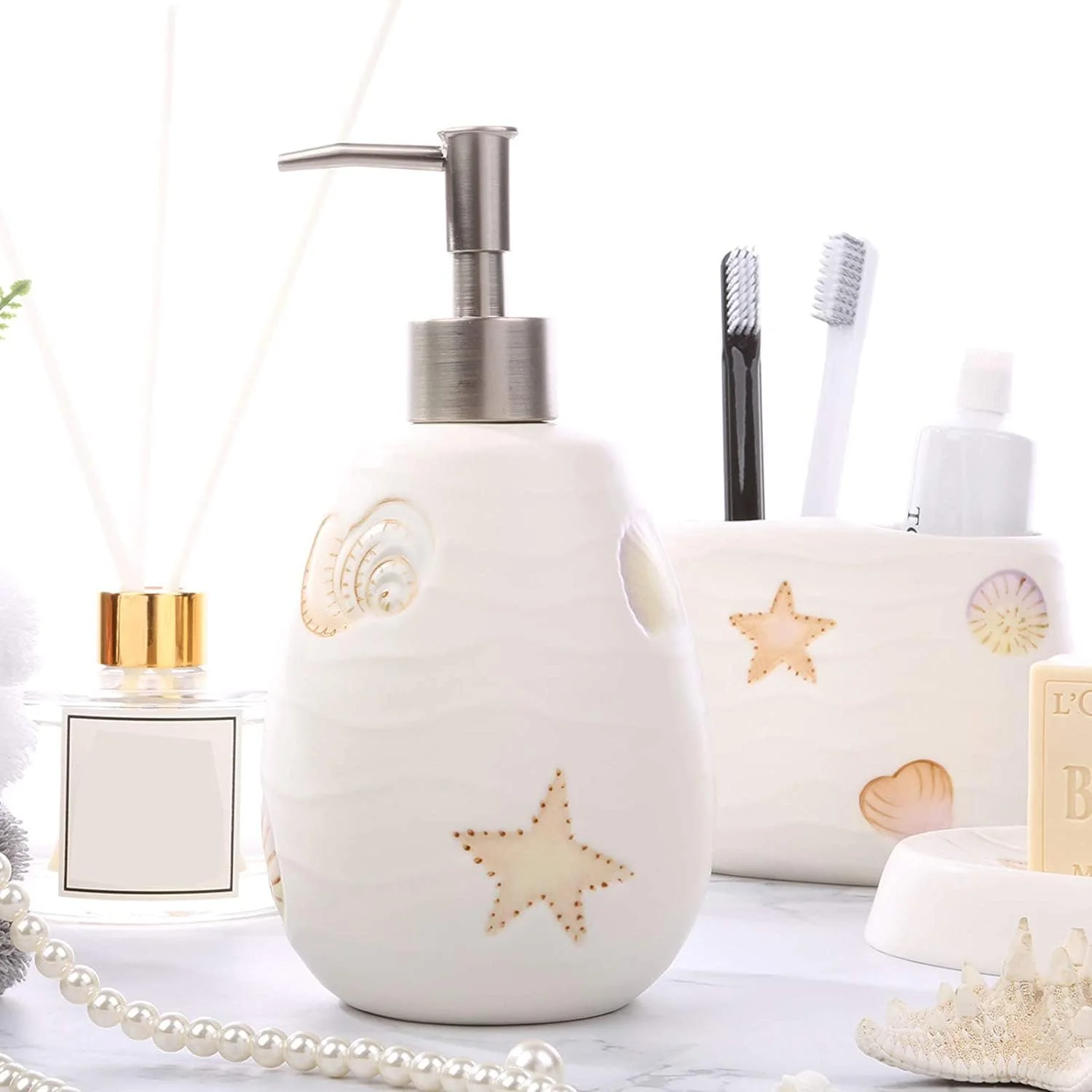 ست لوازم جانبی حمام، ست لوازم جانبی سرامیکی حمام، ست سفید 5 تکه رومیزی، ست حمام با طرح اقیانوس، مناسب هدیه خانه نویی، لوازم جانبی حمام ست لوازم جانبی حمام، ست لوازم جانبی سرامیکی حمام، ست سفید 5 تکه رومیزی، ست حمام با طرح اقیانوس، مناسب هدیه خانه نویی، لوازم جانبی حمام