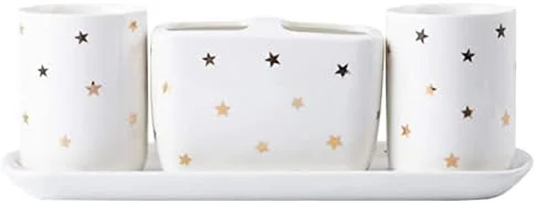 ست لوازم جانبی حمام، ست لوازم جانبی سرامیکی حمام، ست شیک حمام سفید با تزئینات ستاره طلایی، ست خلاقانه لوازم جانبی حمام