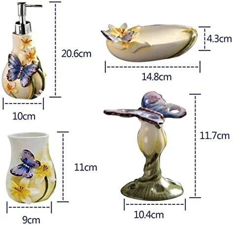 ست لوازم جانبی حمام، ست لوازم جانبی حمام با طرح برجسته سه بعدی، ست لوازم جانبی حمام سرامیکی 5 تکه با طرح پروانه