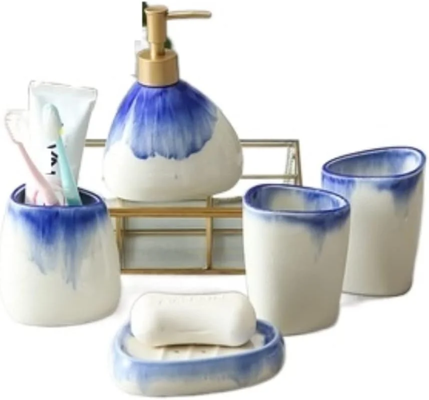 ست لوازم جانبی حمام، ست لوازم حمام سرامیکی، ست 5 تکه، کیت حمام مناسب هدیه خانه نویی، ست حمام به سبک اروپایی، ست لوازم جانبی حمام