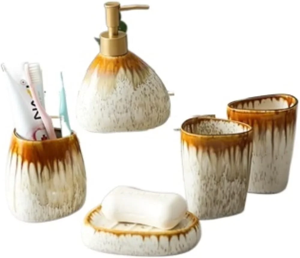 ست لوازم جانبی حمام، ست لوازم حمام سرامیکی، ست پخش کننده صابون حمام 5 تکه، ست کیت حمام برای هدیه خانه نویی، ست حمام به سبک اروپایی، ست لوازم جانبی حمام