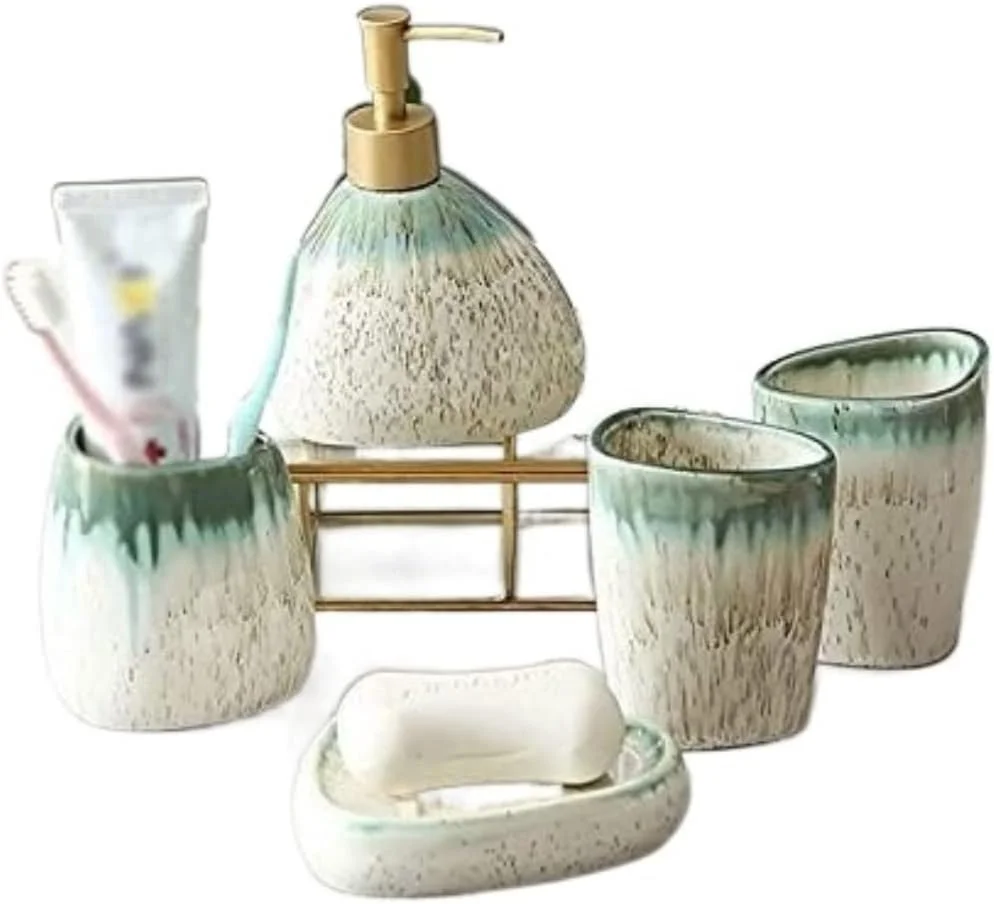 ست لوازم جانبی حمام، ست لوازم حمام سرامیکی، ست 5 تکه، کیت حمام مناسب هدیه خانه نویی، ست حمام به سبک اروپایی، ست لوازم جانبی حمام