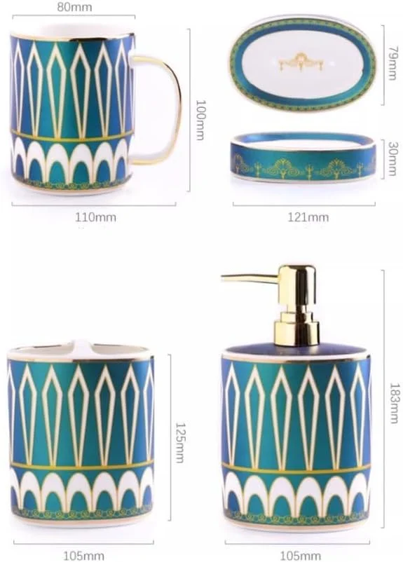 ست لوازم جانبی حمام، ست لوازم حمام سرامیکی، ست لوازم جانبی حمام 6 تکه شامل سینی مرمری، پمپ لوسیون، جا مایع صابون، جا مسواکی، جا صابونی، لوازم جانبی حمام